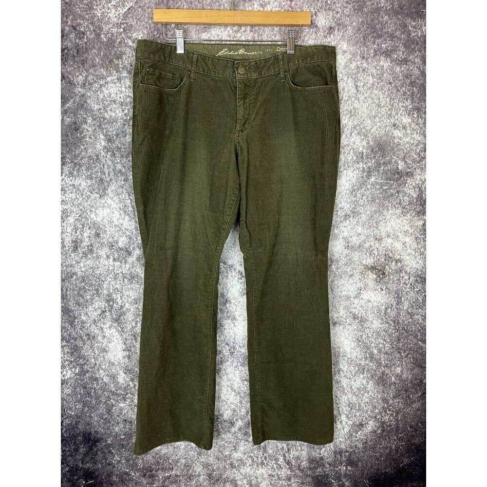 Eddie‎ Bauer Pants Womens 14 Green Corduroy Curvy Bootcut Fall Academia Rory